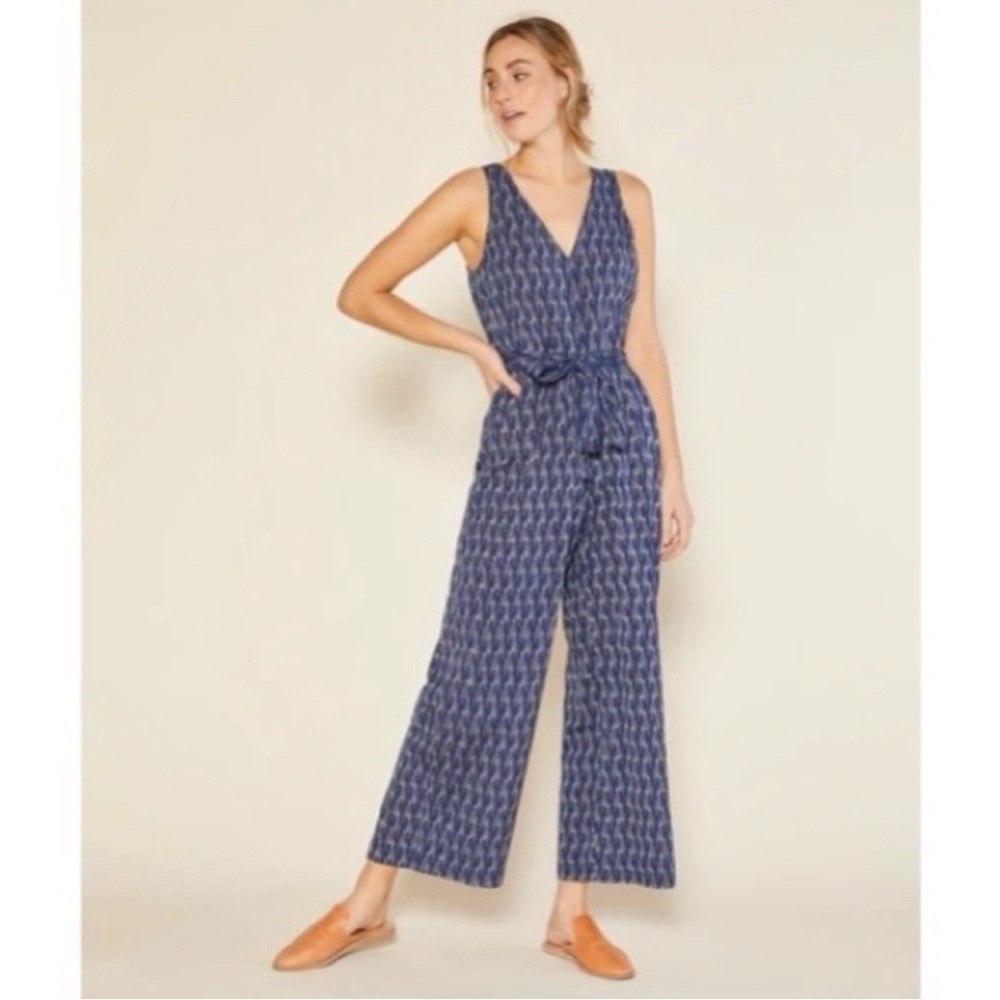 Outerknown Jumpsuit Medium Wide Leg Sleeveless Pickets Relaxed Fit Ikat Blue